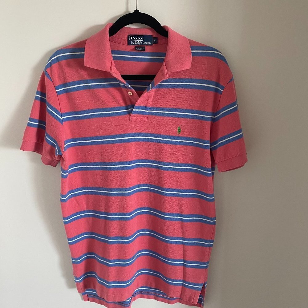 POLO RALPH LAUREN Men Polo Shirt Classic Striped Cotton Classic Style Size S
